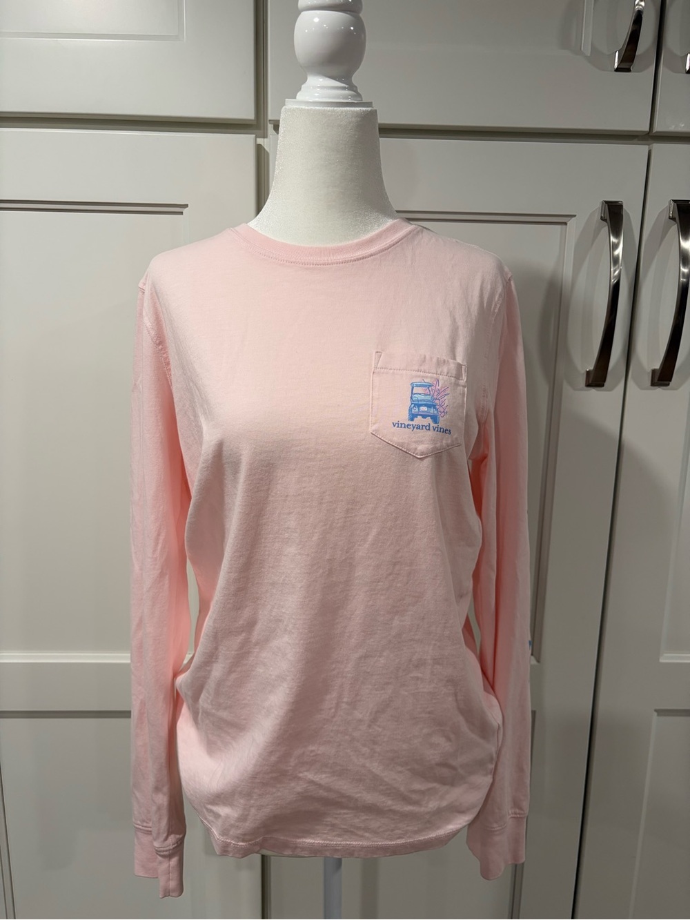Vineyard Vines Light Pink Long-Sleeve Pocket Tee With Golf Cart